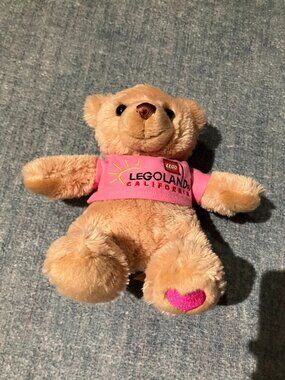 Legoland California 8" Plush Teddy Bear Toy w/ Pink Shirt Pink Heart Foot Stamp